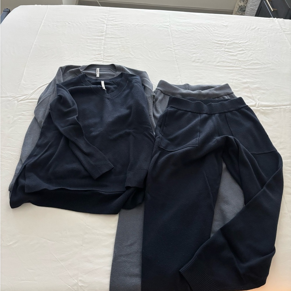 Navy and Gray Sweater and Pants Set